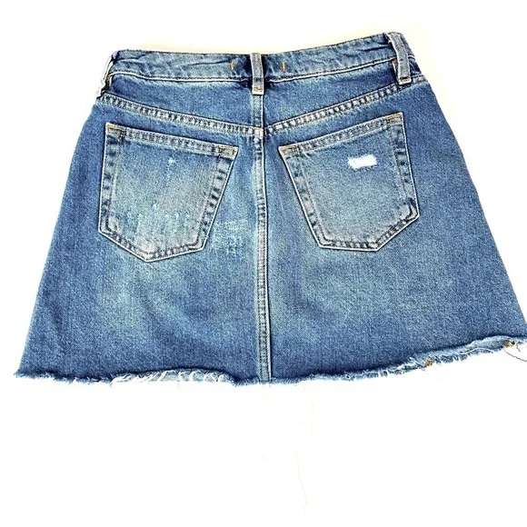 We The Free Breezy A Line Distressed Button Fly Denim Skirt Size 25 - Picture 5 of 9